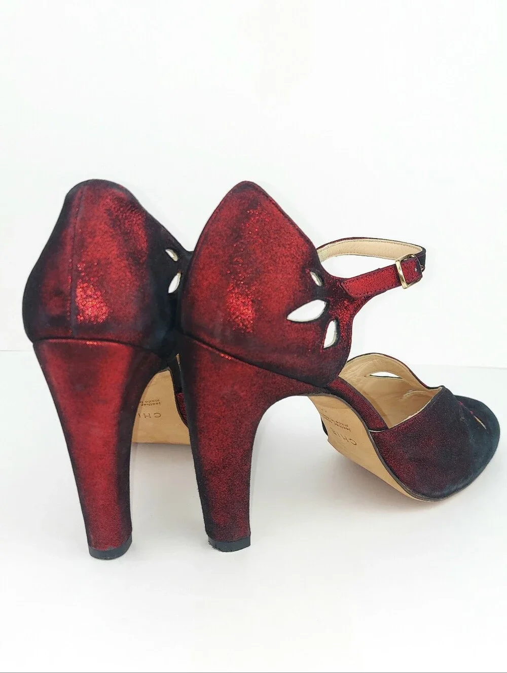 Chie Mihara Metallic Red Black Glitter Retro Style Heels